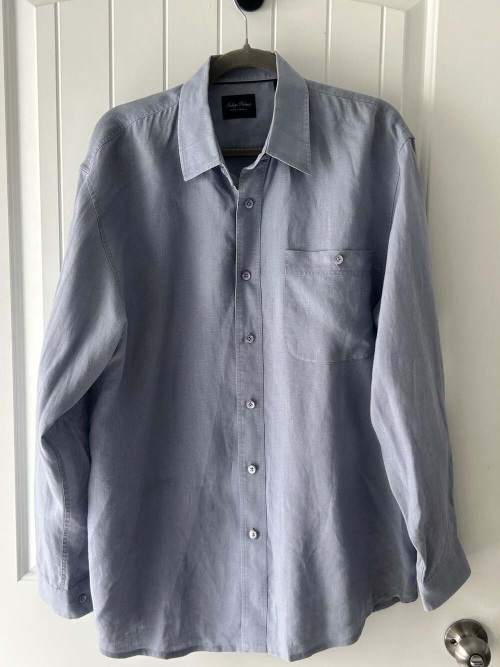 Indigo Palms 100% Linen Long Sleeve Button Down Shirt Size L Blue